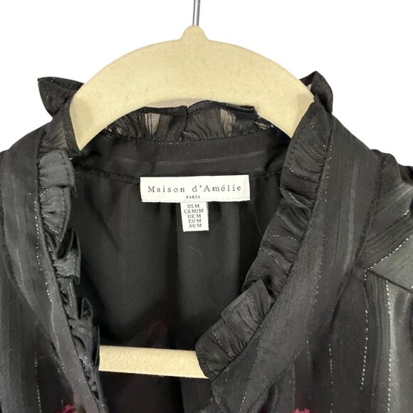 Maison d' Amelie Red & Black Long Sleeve Paisley Blouse Size M Feminine Evening - Picture 3 of 8